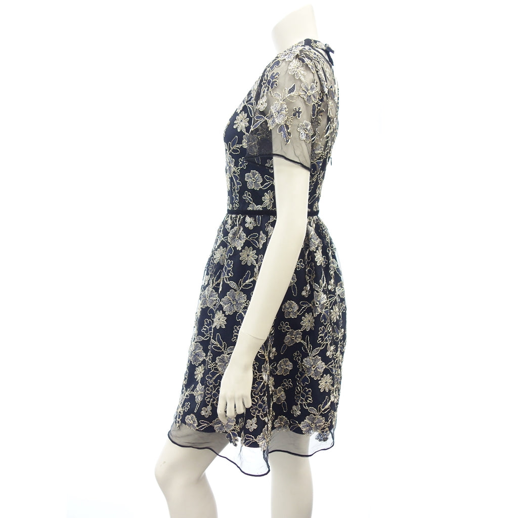 極美品◆リリーブラウン 花柄ワンピース レディース サイズ1 ネイビー LiLyBrown【AFB4】