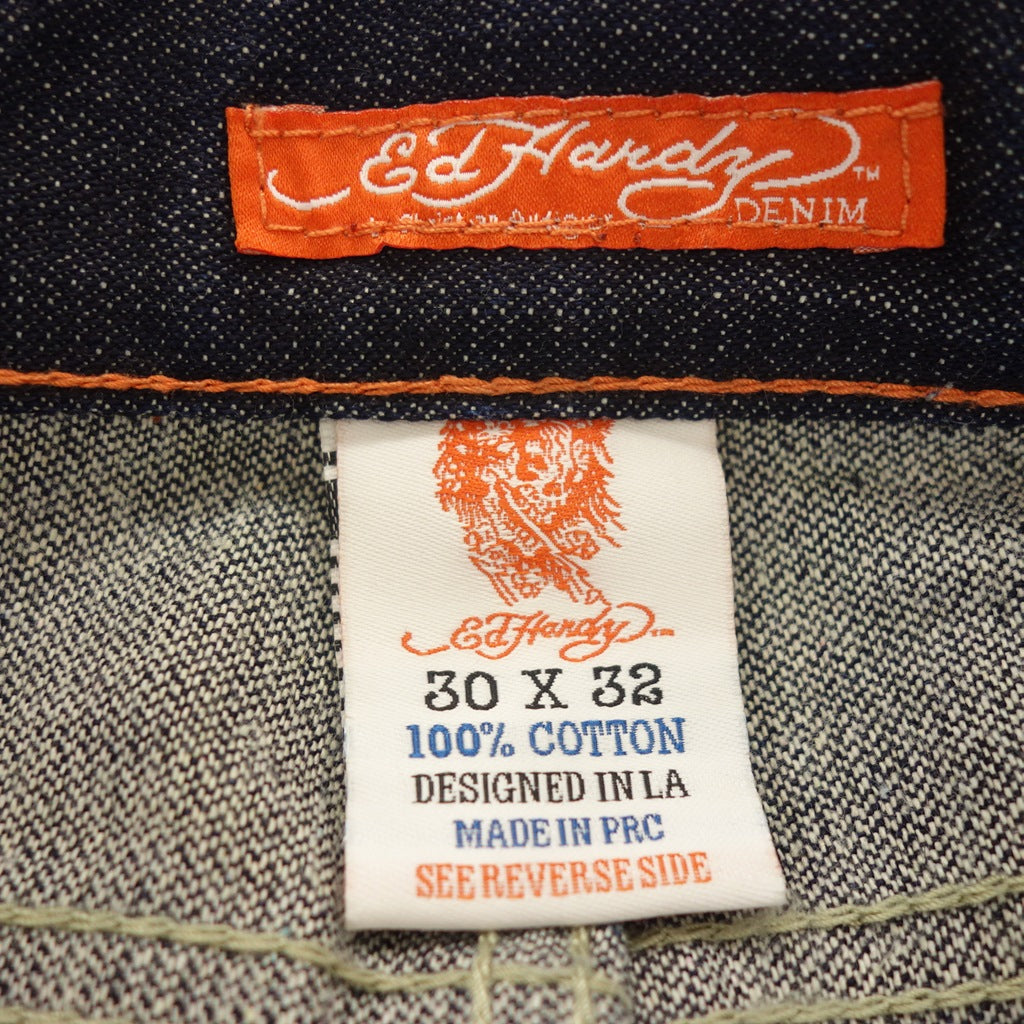 中古◆エド ハーディ デニム デニムパンツ 刺繍&パッチ付 Lot2007 メンズ サイズ30 インディゴ Ed Hardy DENIM【AFB51】