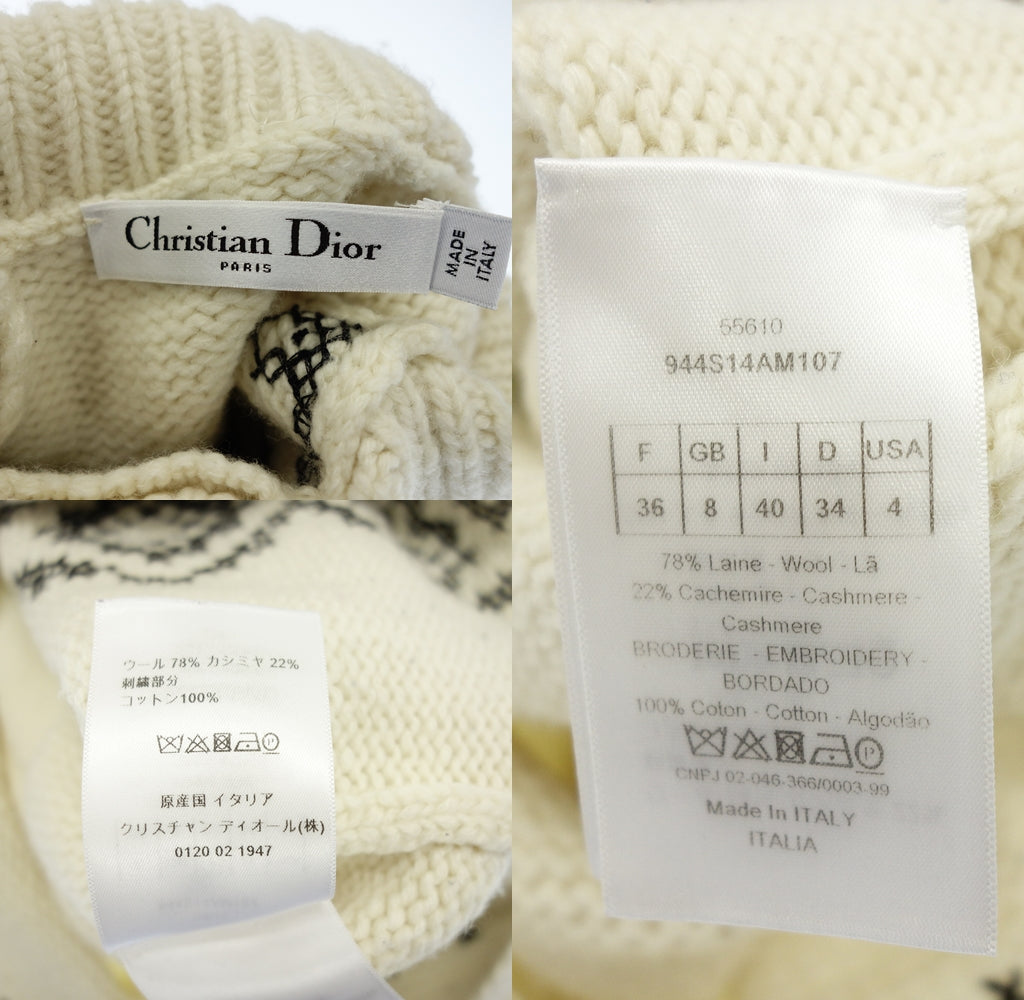 美品◆クリスチャンディオール ニットセーター タートルネック ノルディック柄 944S14AM107 レディース ホワイト サイズ36 Christian Dior【AFB18】