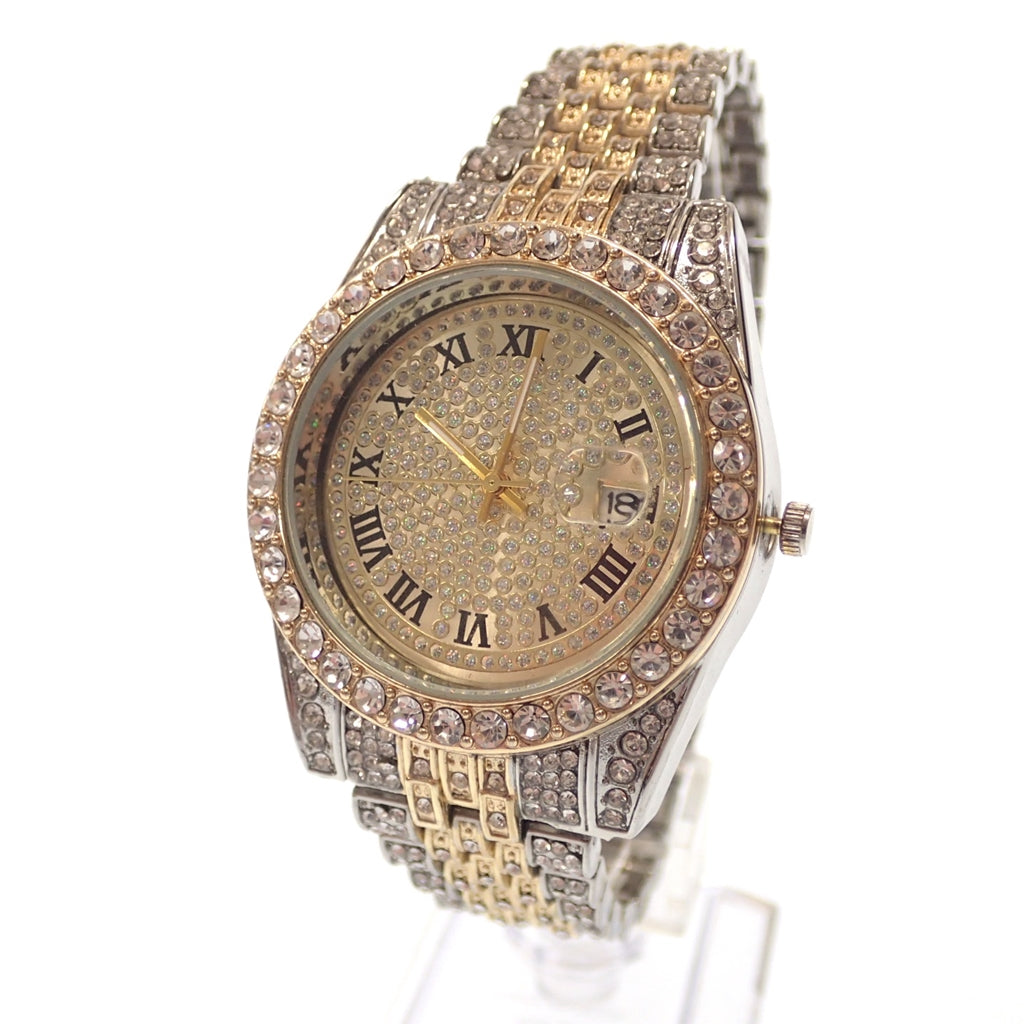 中古◆アイスアウト フルジルコニア 腕時計 シルバー×ゴールド系 Iced-Out【AFI15】
