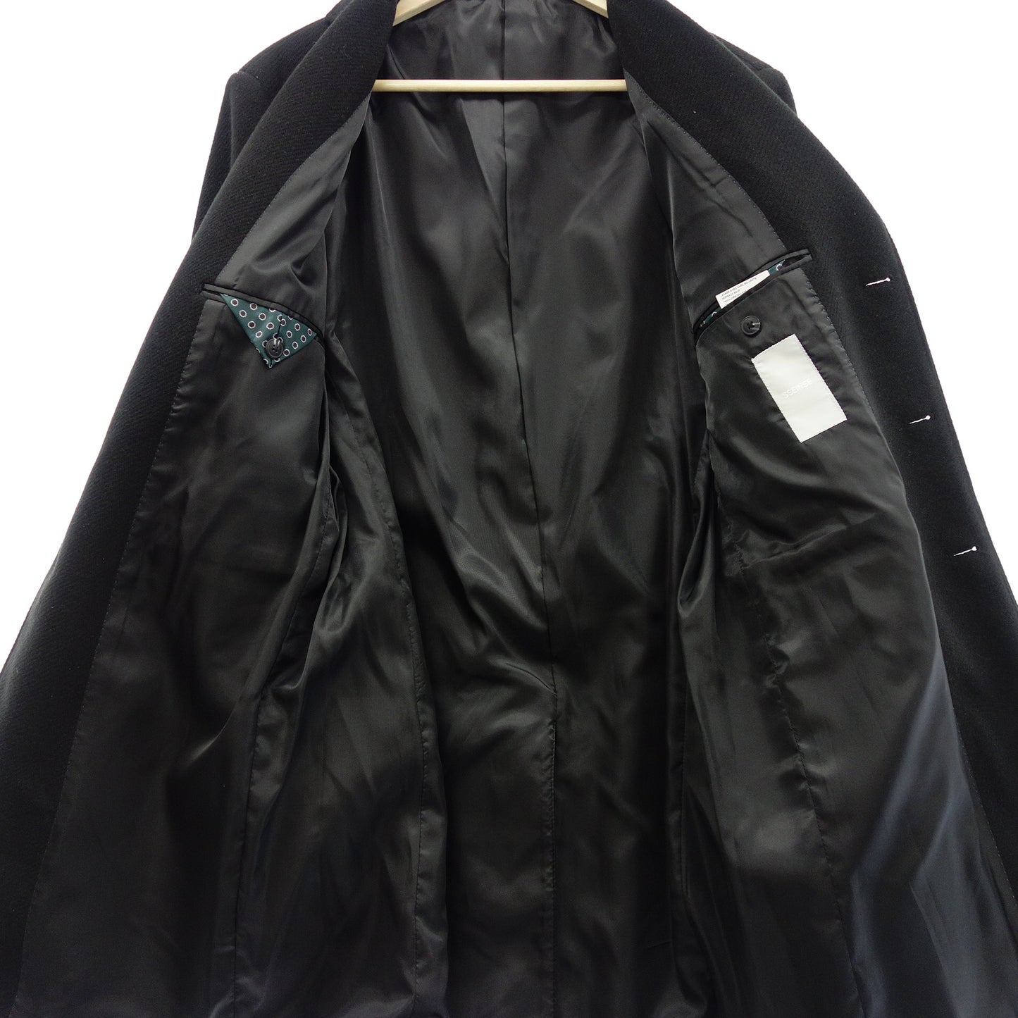 美品◆センス チェスターコート シングル チェンジポケット付き ポリエステル 黒 サイズ54 メンズ SSEINSE【AFA8】