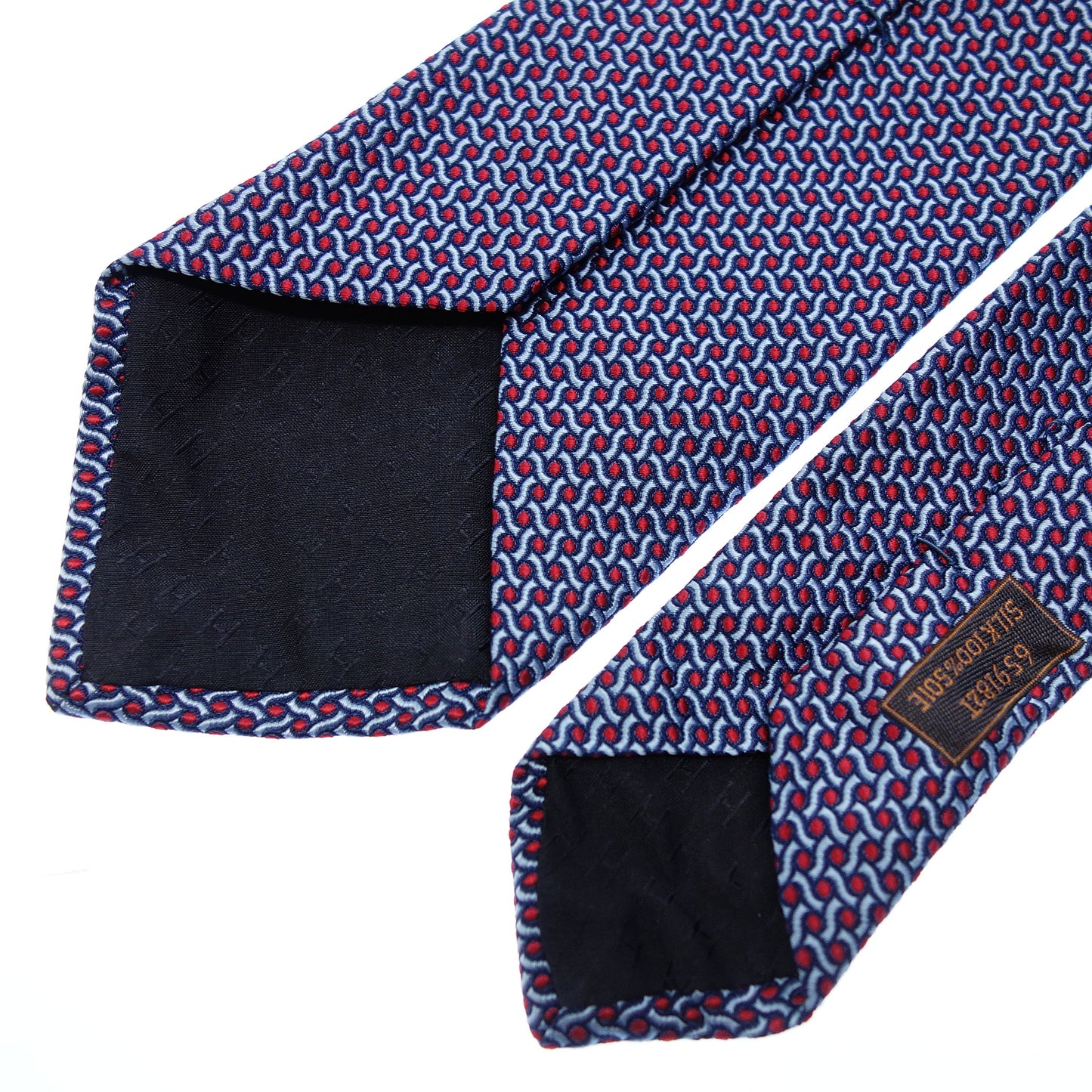 エルメス ネクタイ レッド×ネイビー 総柄 メンズ HERMES【AFI15】【中古】