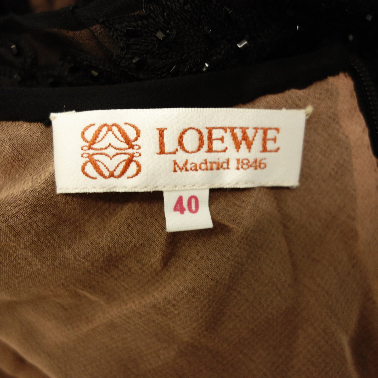美品◆ロエベ ロングスカート レース ビーズ装飾 シースルー 40 レディース 黒 LOEWE【AFB35】