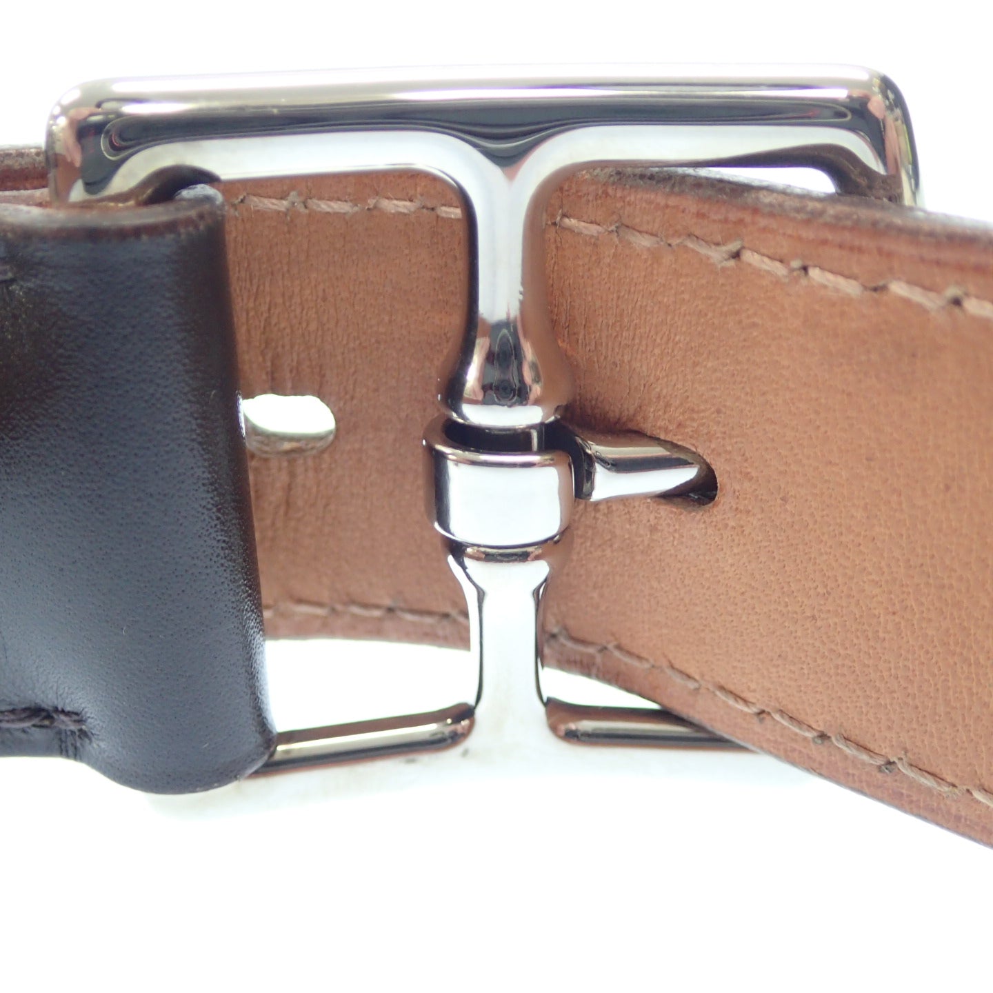 中古◆エルメス レザーベルト シルバー金具 エトリヴィエール □F刻 HERMES【AFI4】