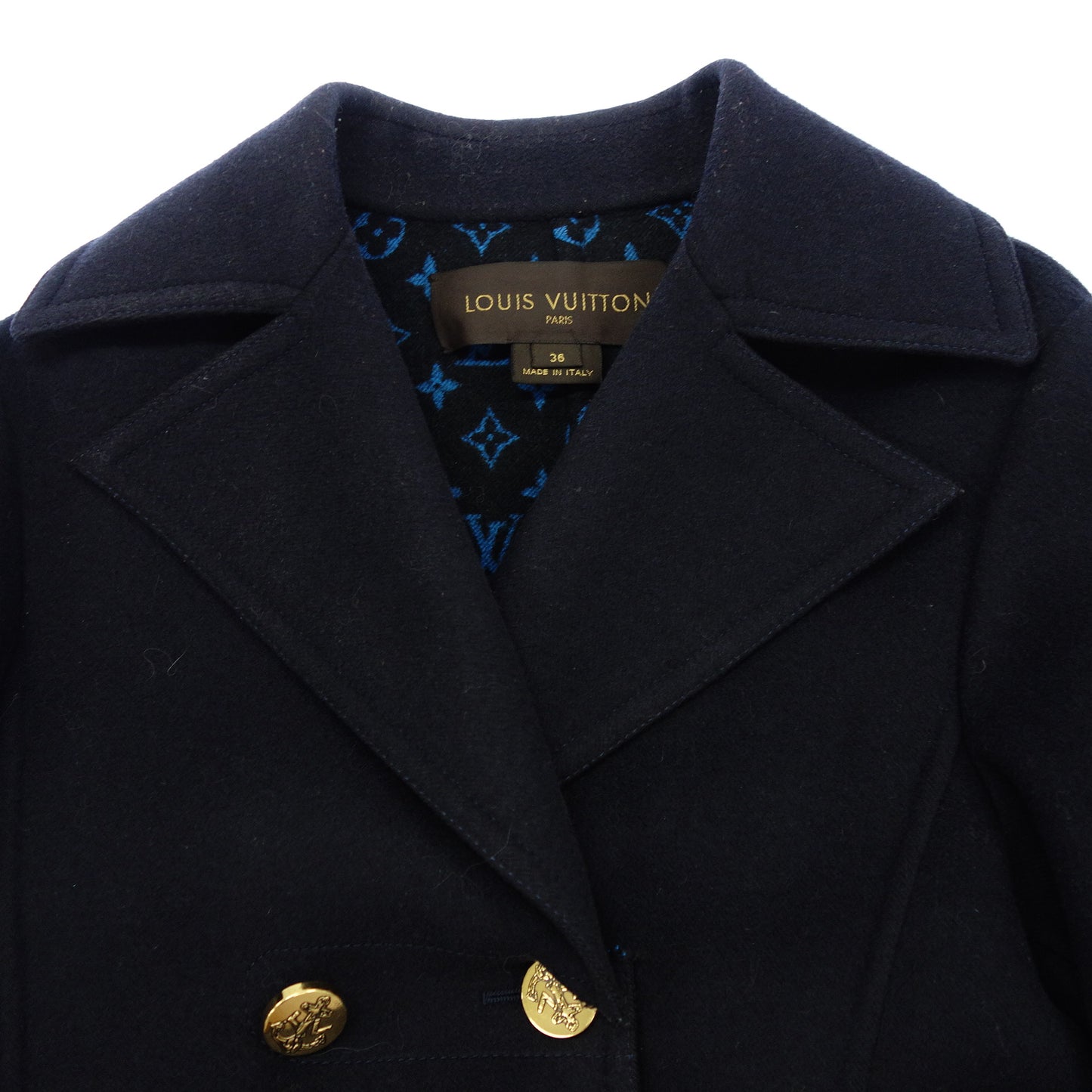 中古◆ルイヴィトン Pコート 金ボタン モノグラム 17AW FDC005QWE レディース ネイビー サイズ 36 LOUIS VUITTON【AFB23】
