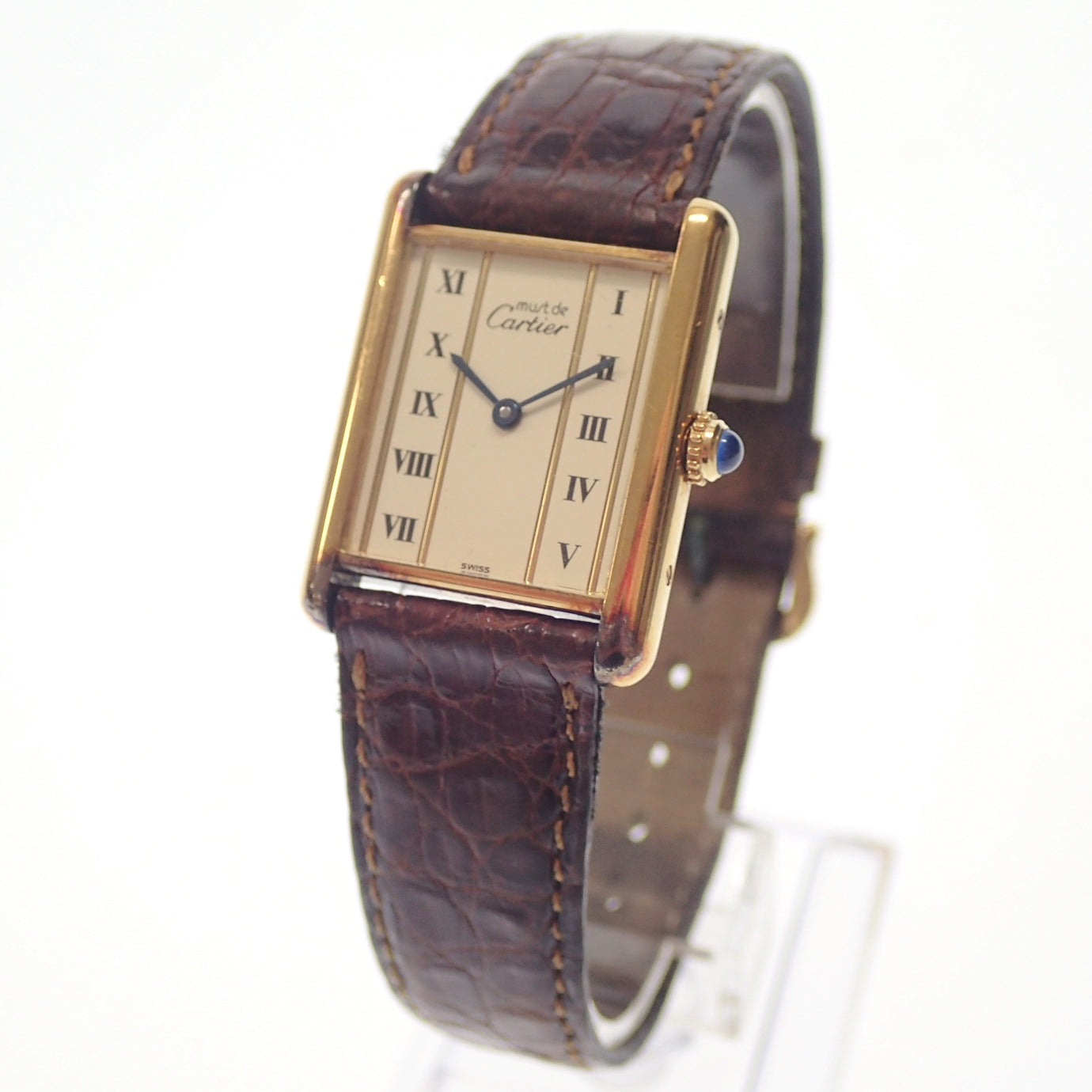カルティエ 腕時計 マストタンク ヴェルメイユ クォーツ 文字盤白 ゴールド×茶 Cartier【AFI12】【中古】