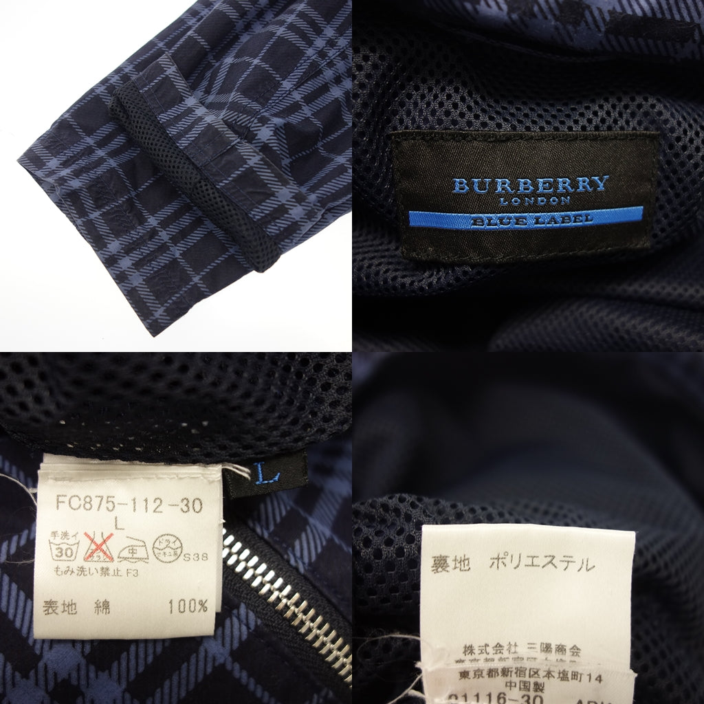 中古◆バーバリー ブルーレーベル ブルゾン FC875-112-40 スタンドカラー フード付き ノバチェック ブルー L メンズ BURBERRY BLUE LABEL【AFA10】