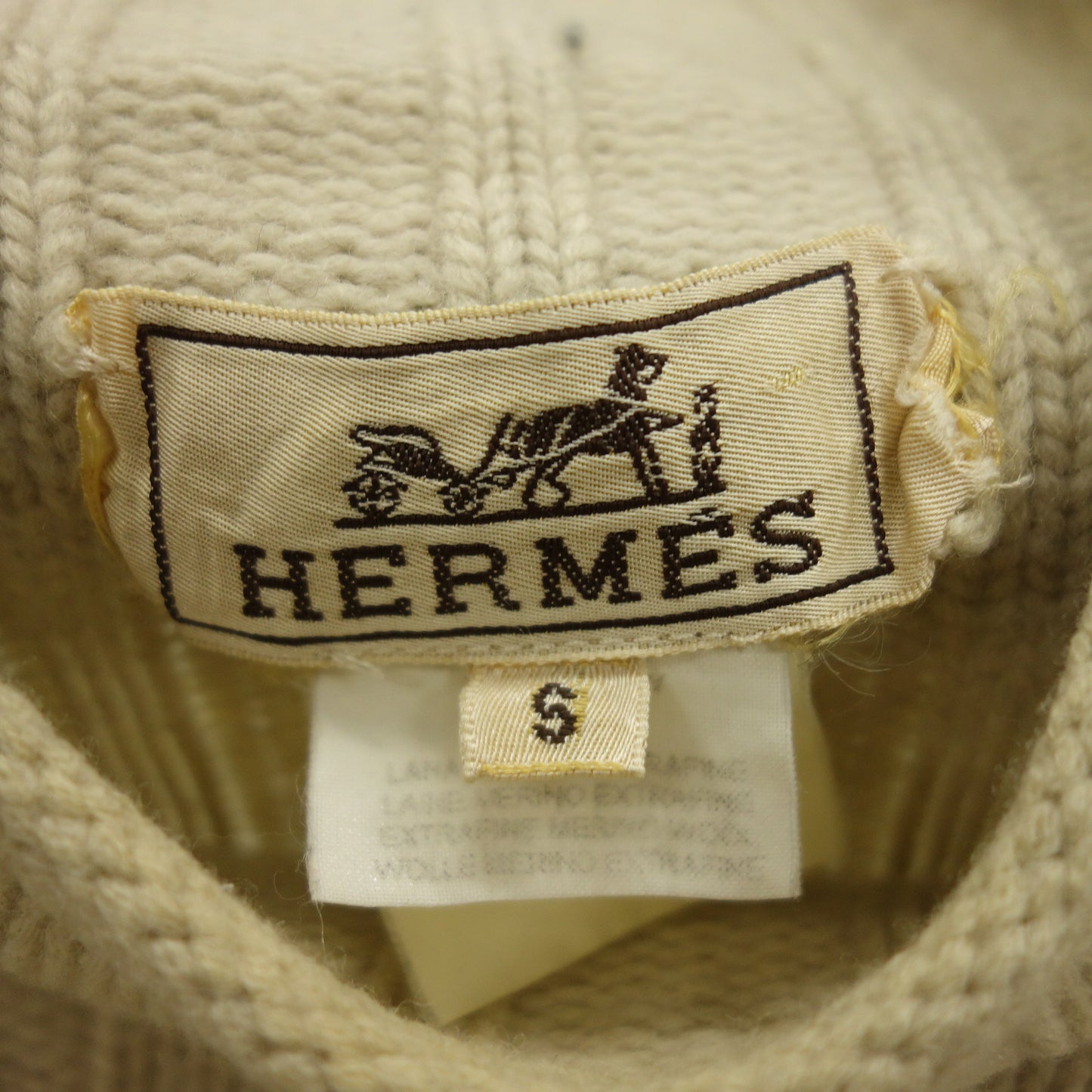 エルメス ウール ニットセーター ハイネック メンズ S ベージュ HERMES【AFB18】【中古】