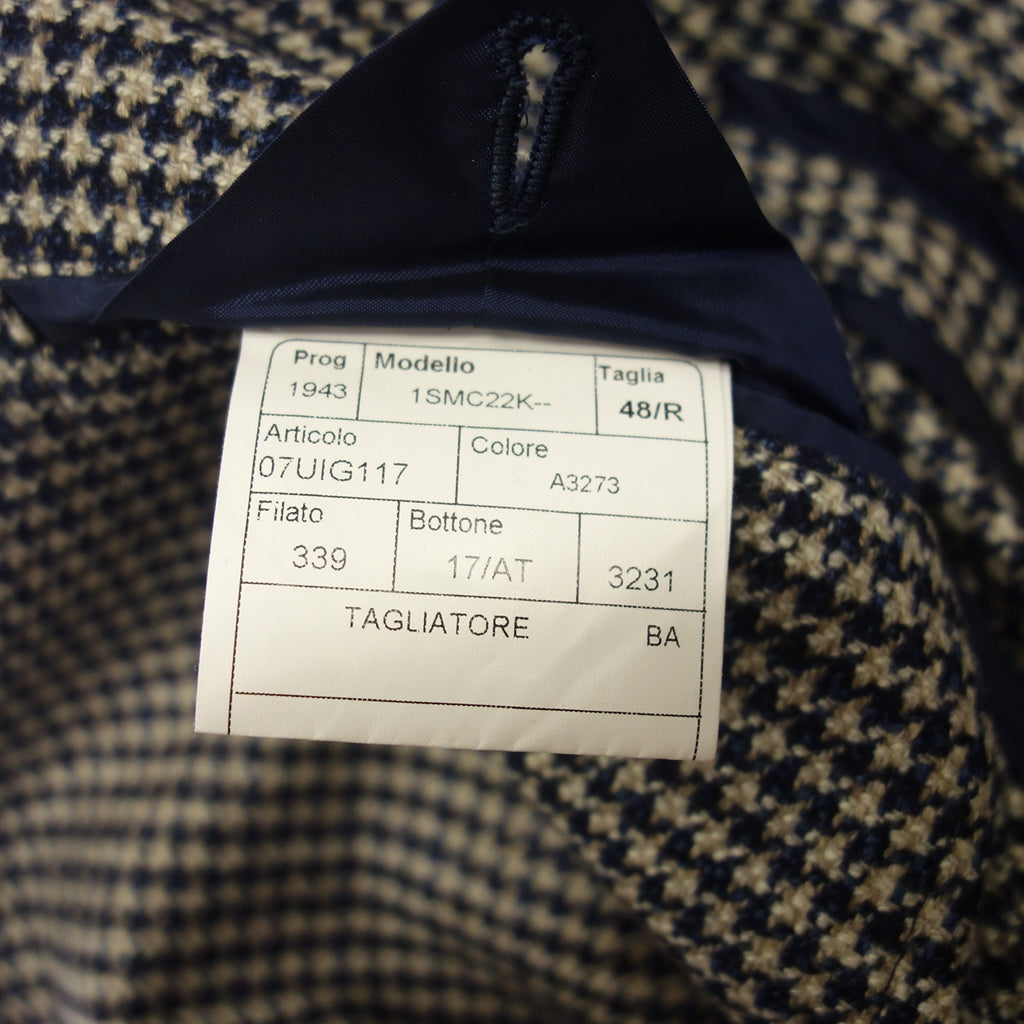 美品◆タリアトーレ ハウンドトゥース ジャケット モンテカルロ ウール×シルク メンズ サイズ48 グレー&ブルー系 TAGLIATORE【AFB5】