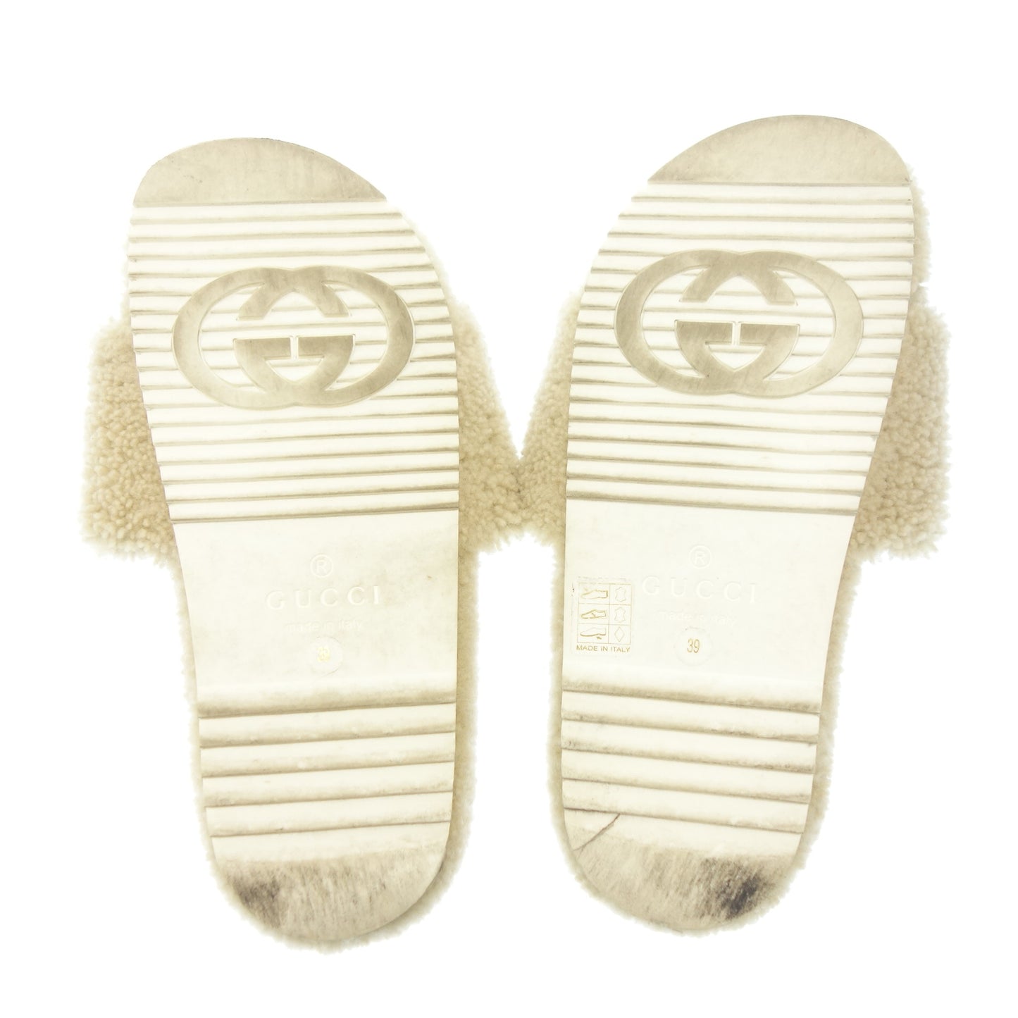 美品◆グッチ ボアスライドサンダル GG インターロッキング 646225 レディース ベージュ サイズ39 GUCCI【AFC51】