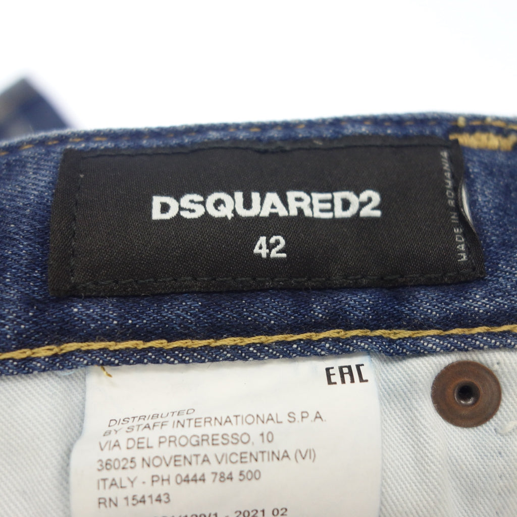 美品◆ディースクエアード デニムパンツ レッドパッチ ボタンフライ メンズ ブルー系 サイズ42 Dsquared2【AFB14】