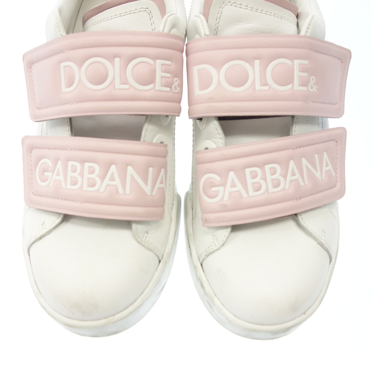 美品◆ドルチェ&ガッバーナ レザースニーカー ベルクロ ロゴ レディース ホワイト×ピンク サイズ37 DOLCE & GABBANA【AFC14】