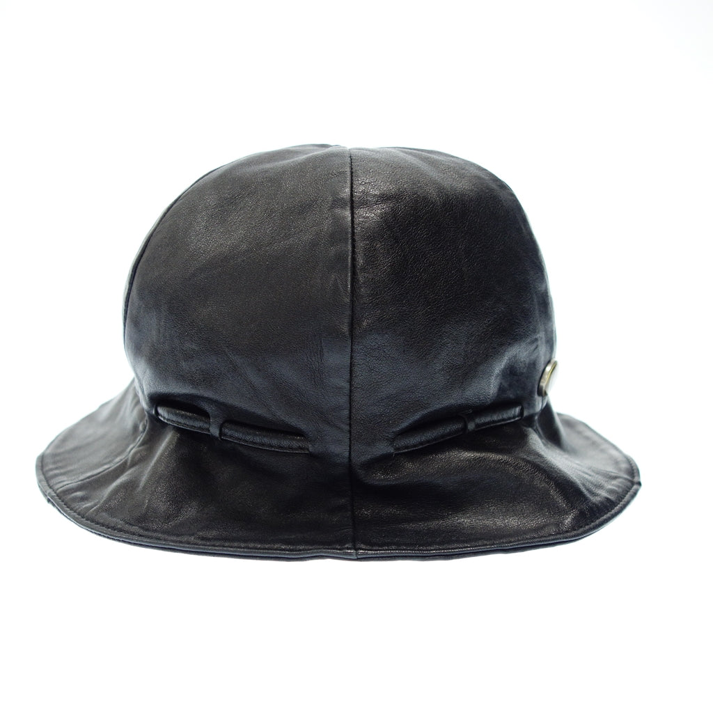 中古◆グッチ レザー バゲットハット GGプレート サイズL ブラック系 GUCCI【AFB42】