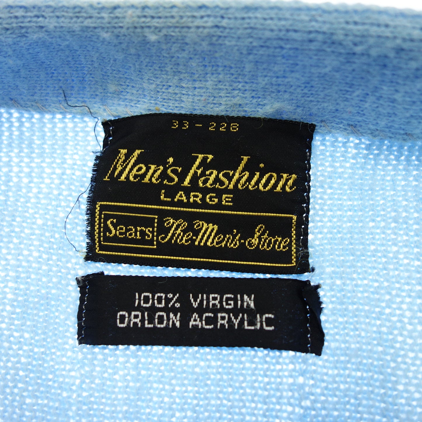 中古◆シアーズ ニットカーディガン ストライプ ウール ヴィンテージ メンズ ブルー サイズL Sears【AFB6】