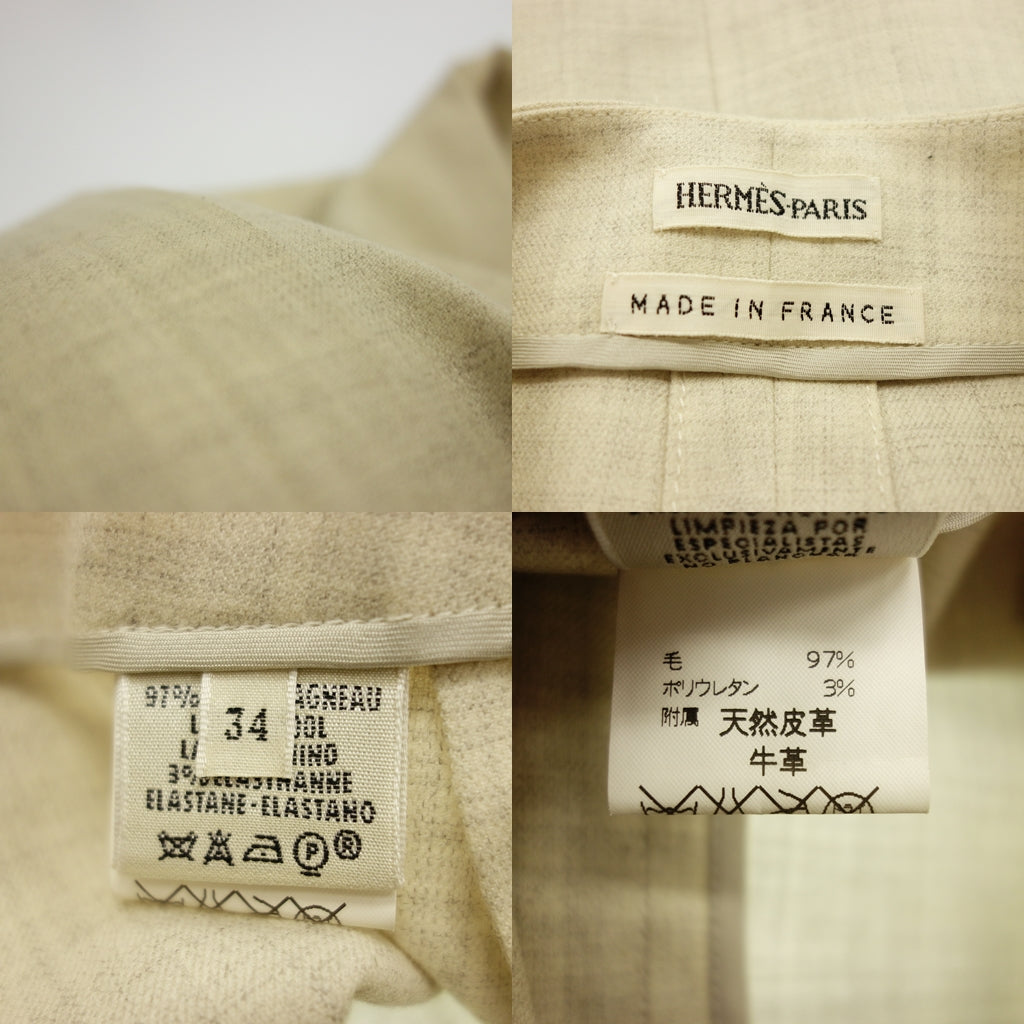 美品◆エルメス スカート レザープル ジップアップ マルジェラ期 グレー サイズ34 HERMES【AFB22】