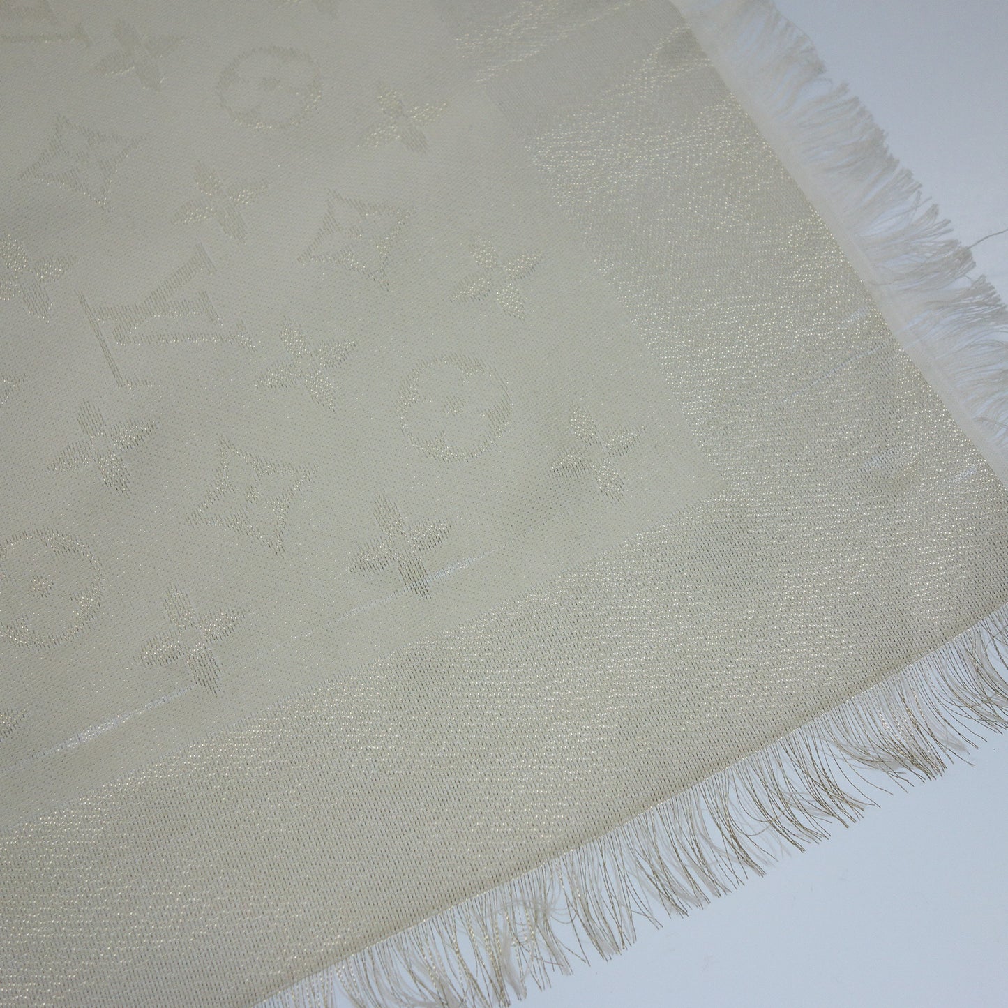 中古◆ルイヴィトン ショール ストール モノグラム シャイン M74026 ホワイト LOUIS VITTON SHINE【AFI1】