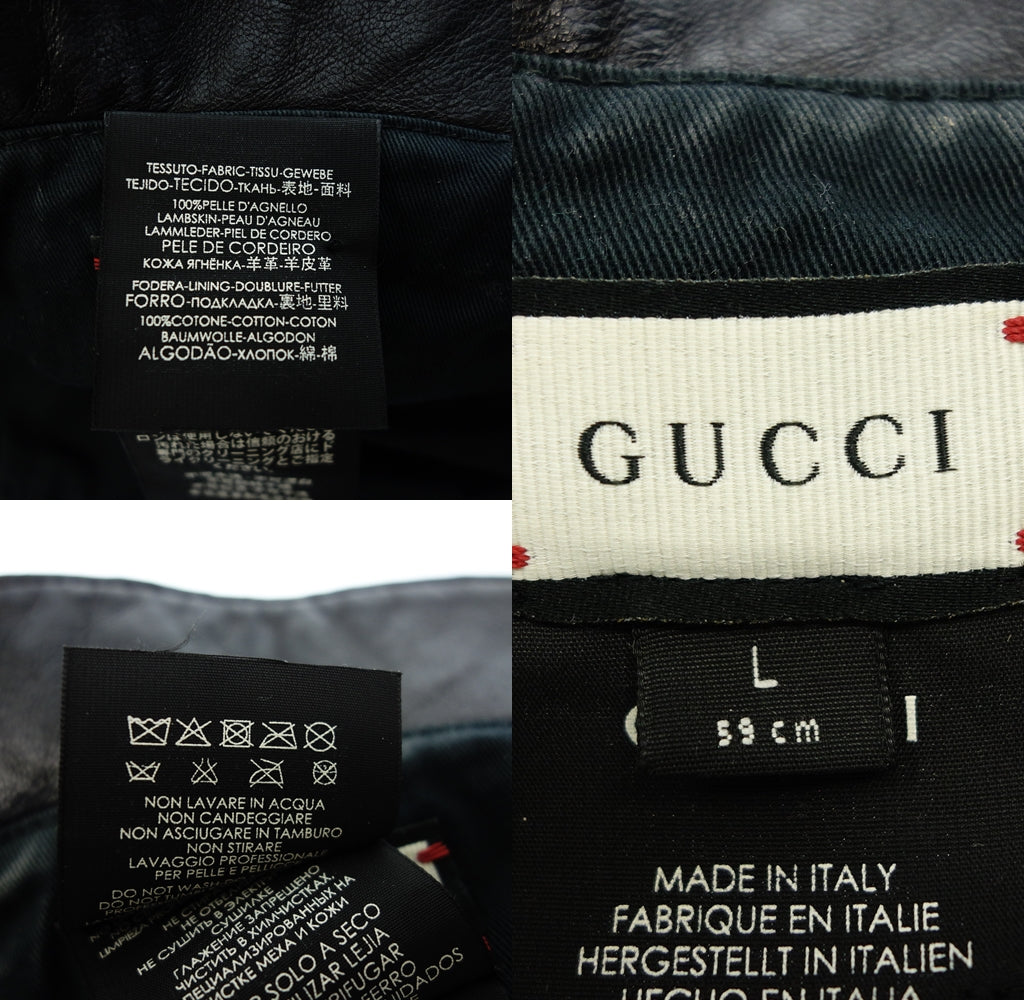 中古◆グッチ レザー バゲットハット GGプレート サイズL ブラック系 GUCCI【AFB42】