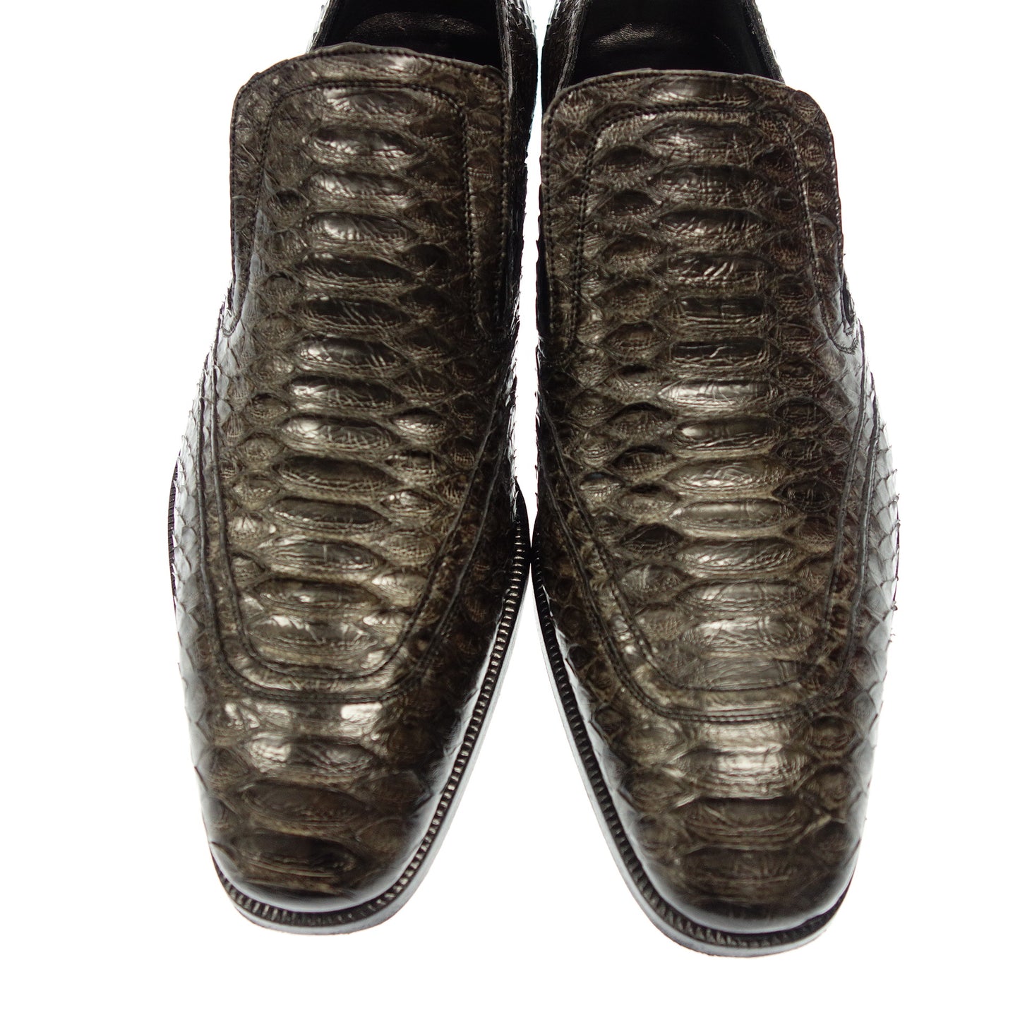 美品◆サルヴァトーレフェラガモ レザーローファー スリッポン パイソン メンズ ダークグレー サイズ8.5E Salvatore Ferragamo【AFD8】