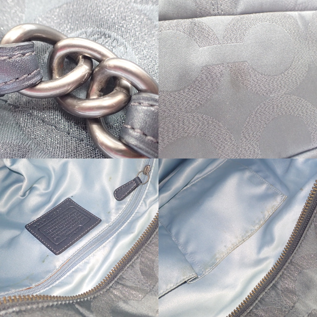 中古◆コーチ ハンドバッグ シルバー 金具 ネイビー COACH【AFE3】