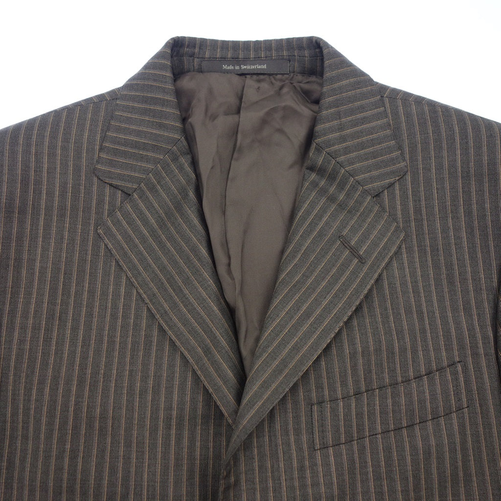 美品◆エルメネジルドゼニア スーツ セットアップ TRAVELLER テーラード シングル ストライプ 3B メンズ グレー サイズ44 Ermenegildo Zegna【AFB7】
