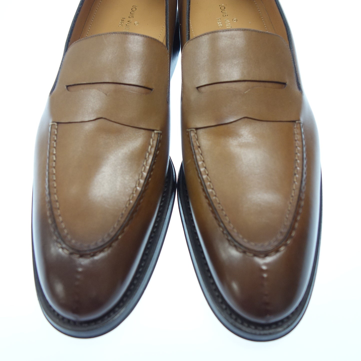 極美品◆ルイヴィトン レザーローファー スリッポン メンズ ブラウン サイズ9M LOUIS VUITTON【AFC44】