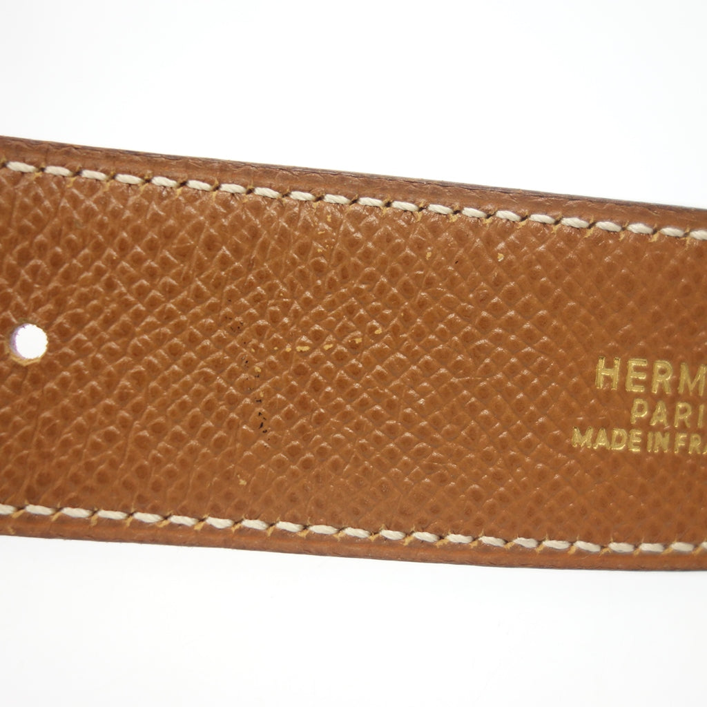 美品◆エルメス レザーベルト Hバックル ミニコンスタンス ゴールド金具 Y刻印 サイズ65 茶×赤系 HERMES【AFI13】