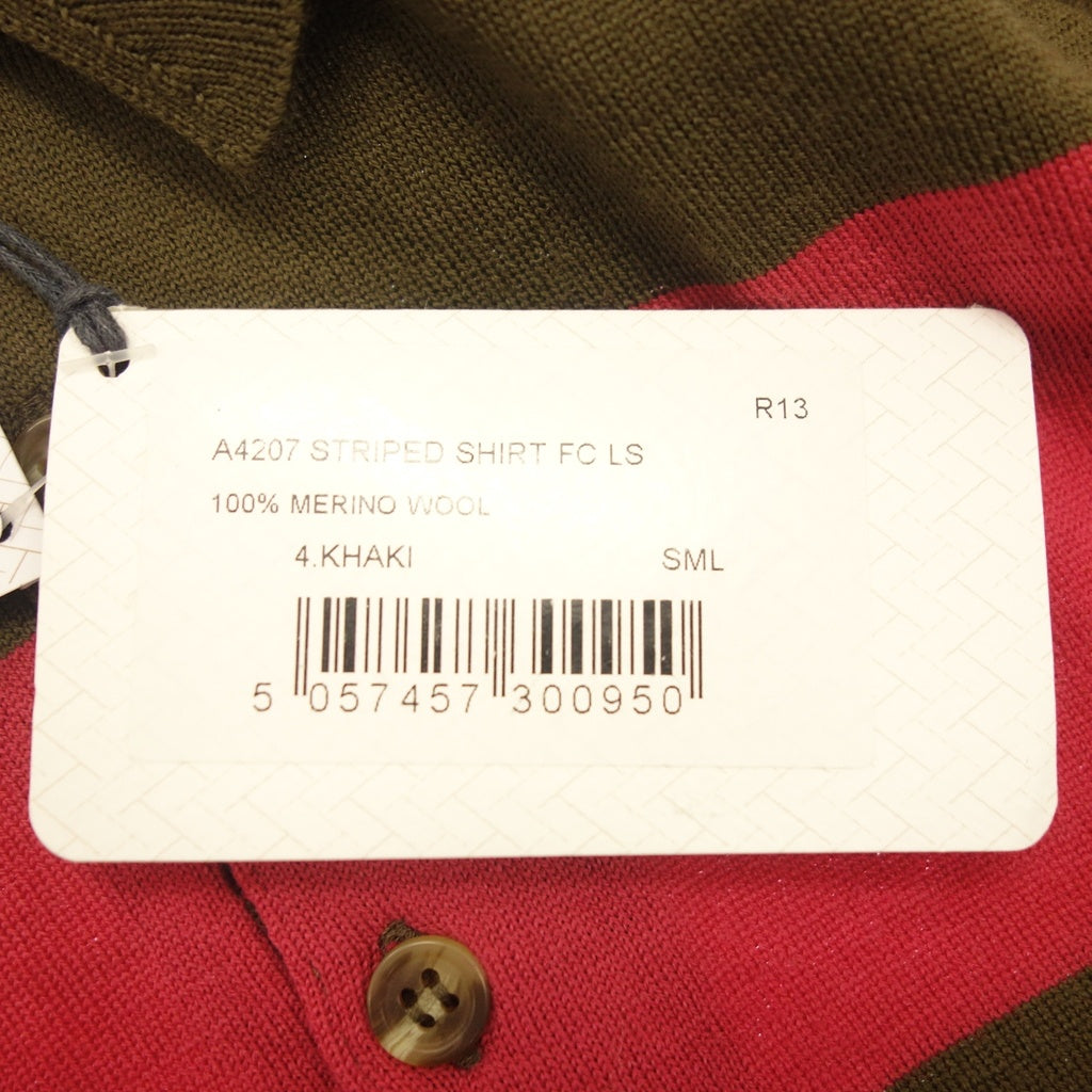 極美品◆ジョンスメドレー ポロシャツ ボーダー メリノウール ロングスリーブ メンズ ピンク カーキ サイズS JOHN SMEDLEY【AFB24】