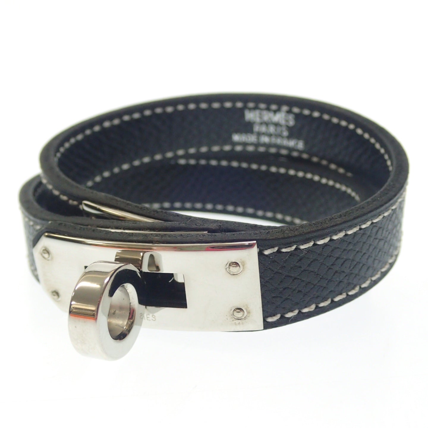 美品◆エルメス ケリーブレスレット ドゥブルトゥール □E刻 シルバー金具 黒 箱付き HERMES【AFI9】
