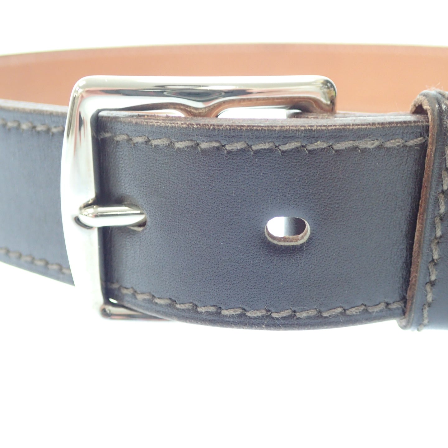 中古◆エルメス レザーベルト シルバー金具 エトリヴィエール □F刻 HERMES【AFI4】