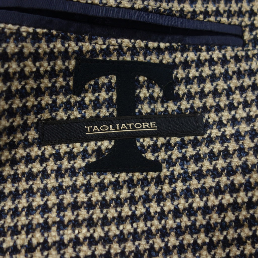 美品◆タリアトーレ ハウンドトゥース ジャケット モンテカルロ ウール×シルク メンズ サイズ48 グレー&ブルー系 TAGLIATORE【AFB5】