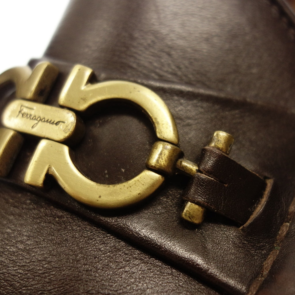 中古◆サルバトーレフェラガモ ビットローファー レザーシューズ ガンチーニ 茶系 メンズ サイズ8 Salvatore Ferragamo【AFC48】