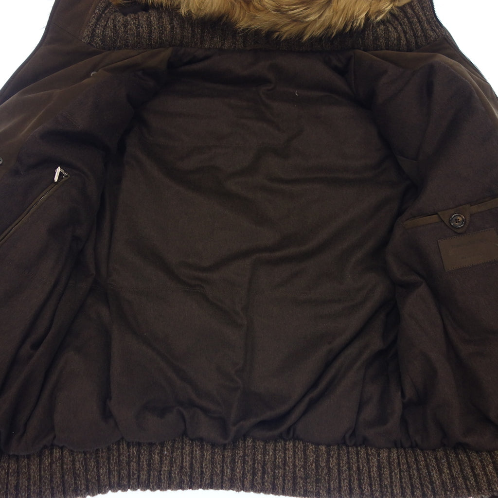 極美品◆エルメネジルド ゼニア ダウンジャケット ヌバックレザー メンズ サイズ56 ブラウン系 Ermenegildo Zegna【AFA24】
