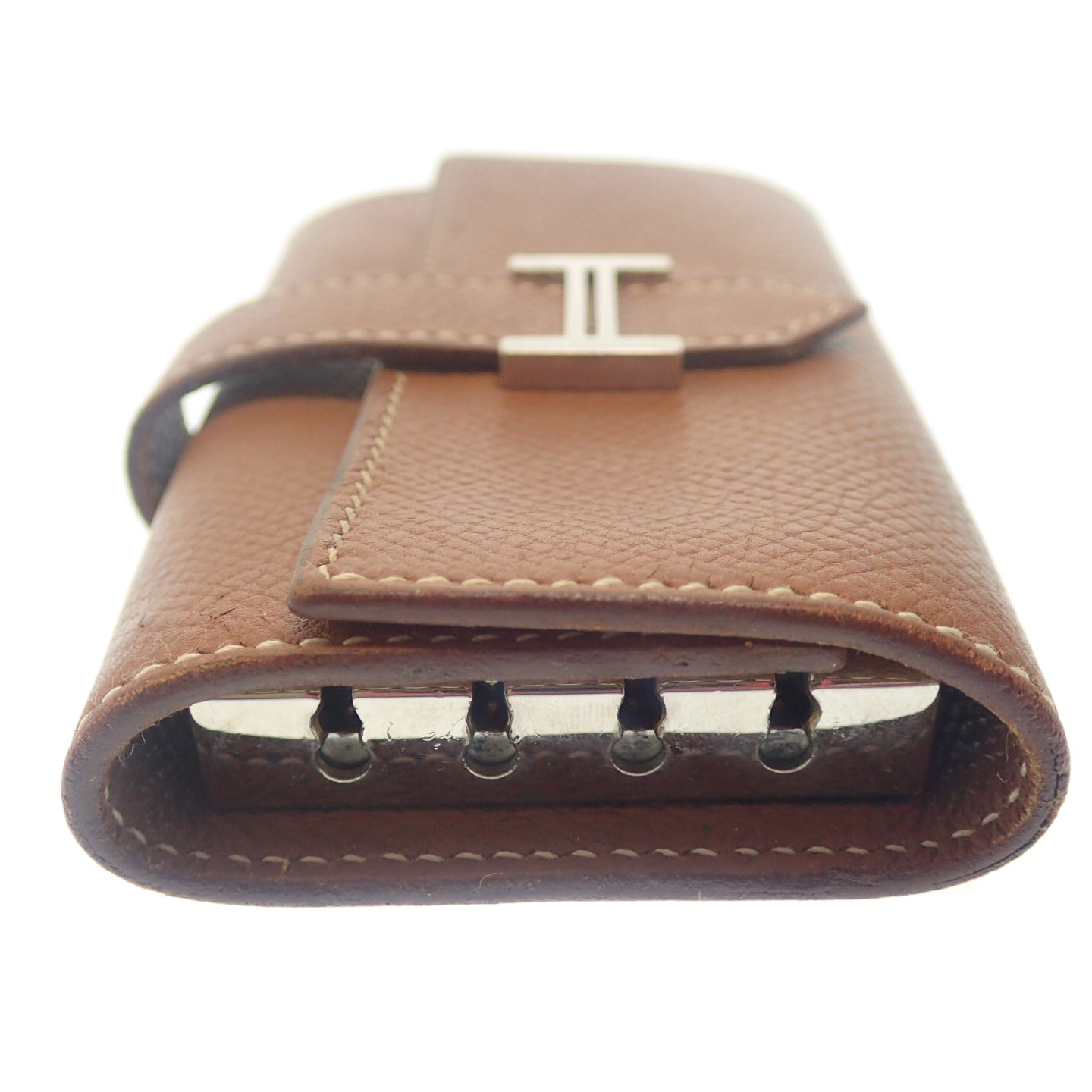 中古◆エルメス キーケース ベアン シルバー金具 レザー □L刻 茶 箱付き HERMES【AFI13】