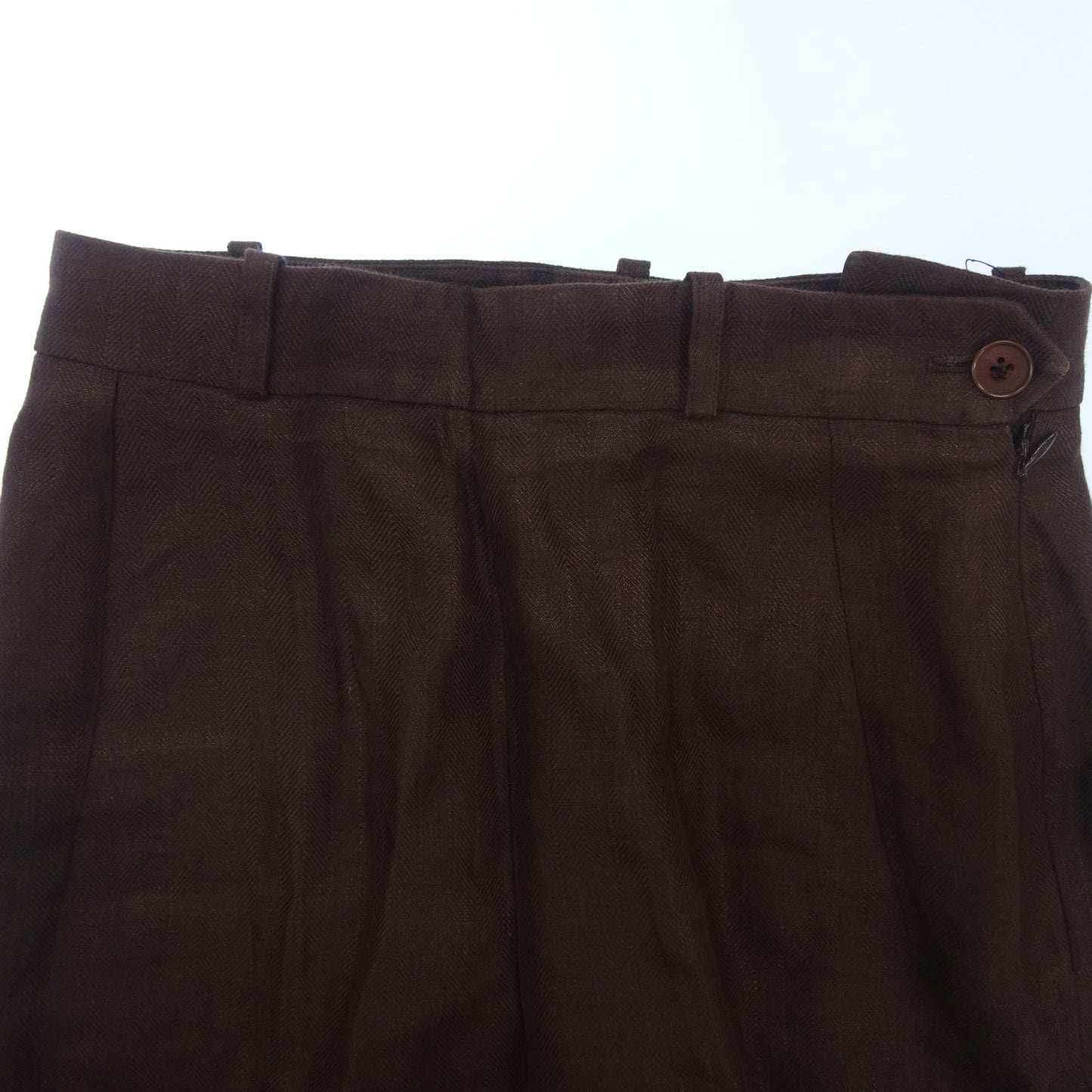 エルメス スラックスパンツ リネン レディース 38 茶系 HERMES【AFB17】【中古】