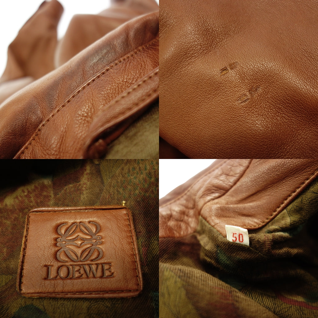 中古◆ロエベ レザージャケット ジップアップ アナグラム 裏地総柄 50 メンズ 茶 LOEWE【AFG1】