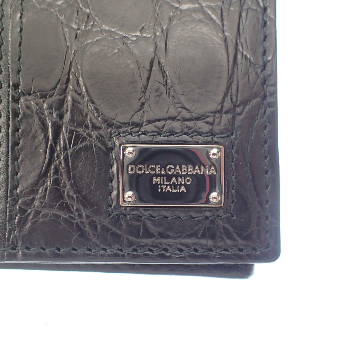 極美品◆ドルチェ&ガッバーナ 二つ折り財布 型押し レザー ブラック DOLCE&GABBANA【AFI16】