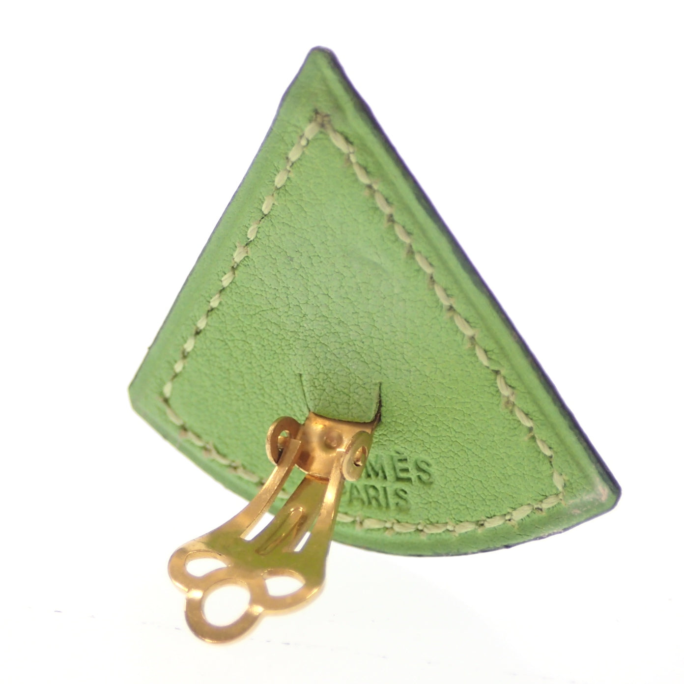 エルメス イヤリング トライアングル レザー 黄緑 HERMES【AFI13】【中古】
