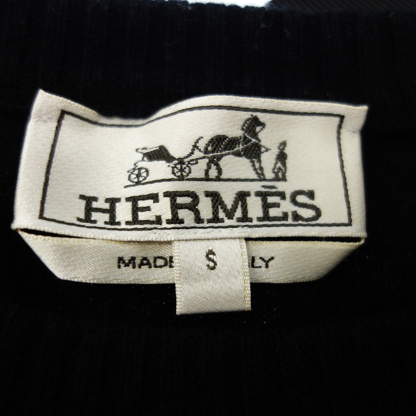 極美品◆エルメス ニットセーター ウール レザーパッチ サイズS メンズ 黒 HERMES【AFB36】