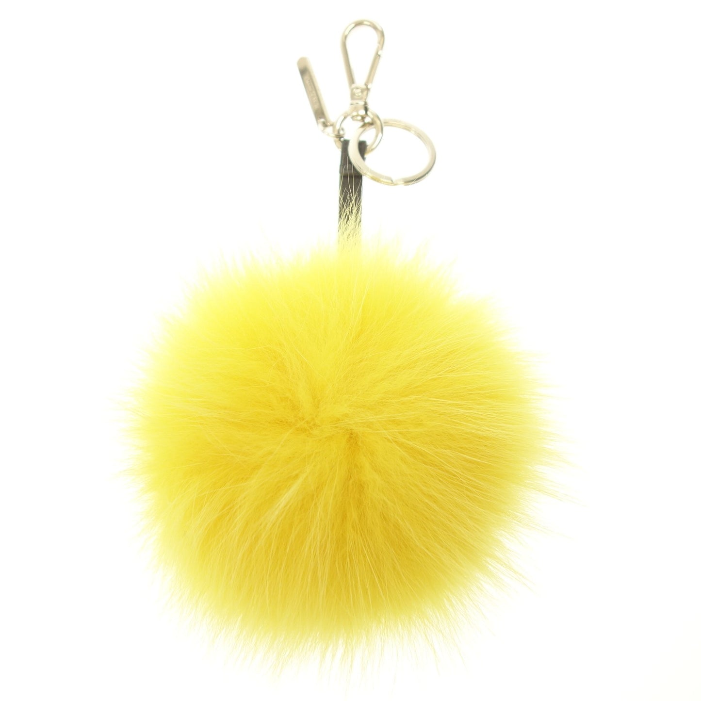 美品◆フェンディ ポンポンチャーム キーホルダー ファー レザー 黄色 FENDI【AFI18】