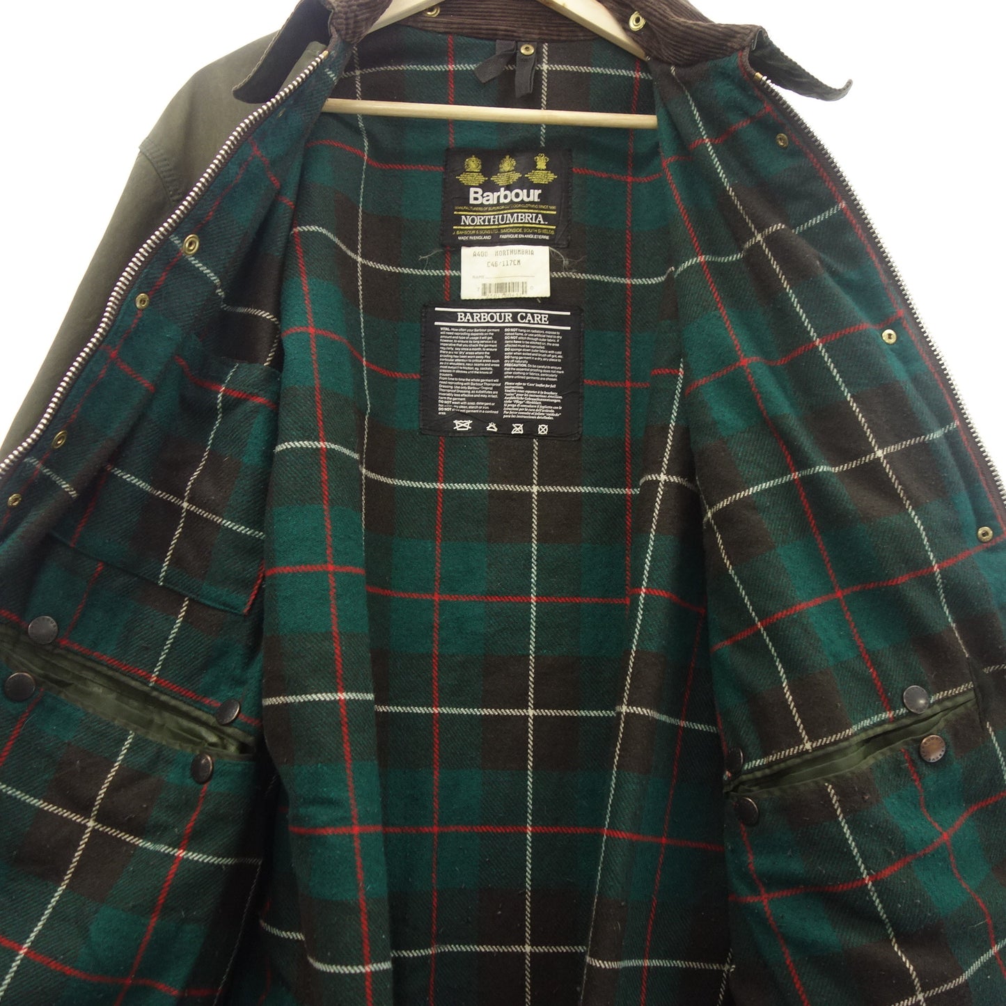 中古◆バブアー オイルドコート ジャケット ノーザンブリア 1990年代 サイズ46 メンズ カーキ Barbour【AFA5】