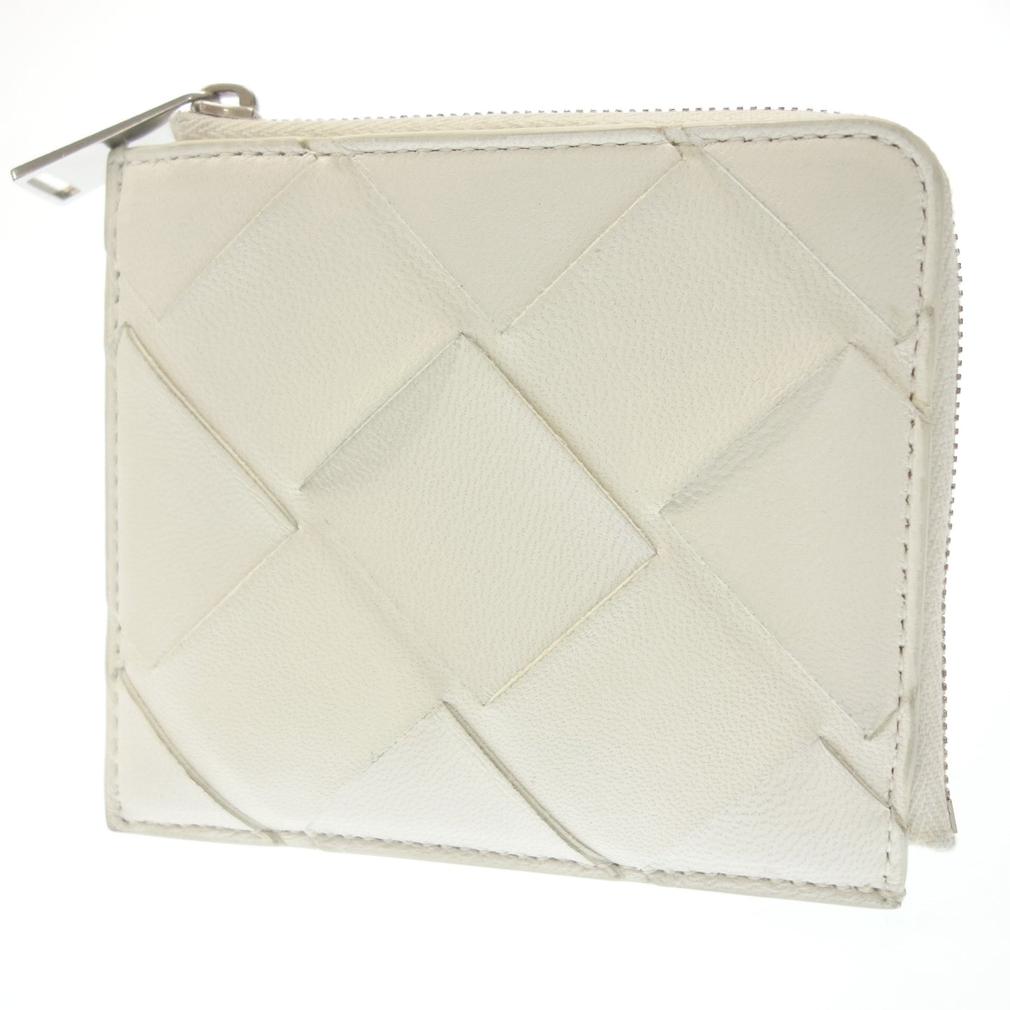 ボッテガヴェネタ 小銭入れ コインケース マキシイントレチャート レザー 白 箱 BOTTEGA VENETA【AFI18】【中古】
