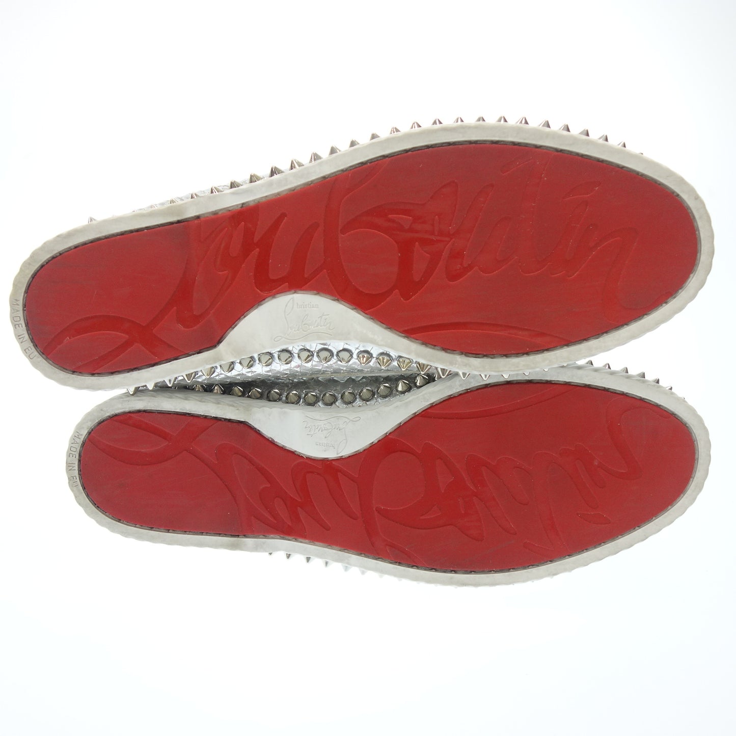 クリスチャンルブタン レザースニーカー スパイク メンズ 42.5 シルバー Christian Louboutin【AFC10】【中古】