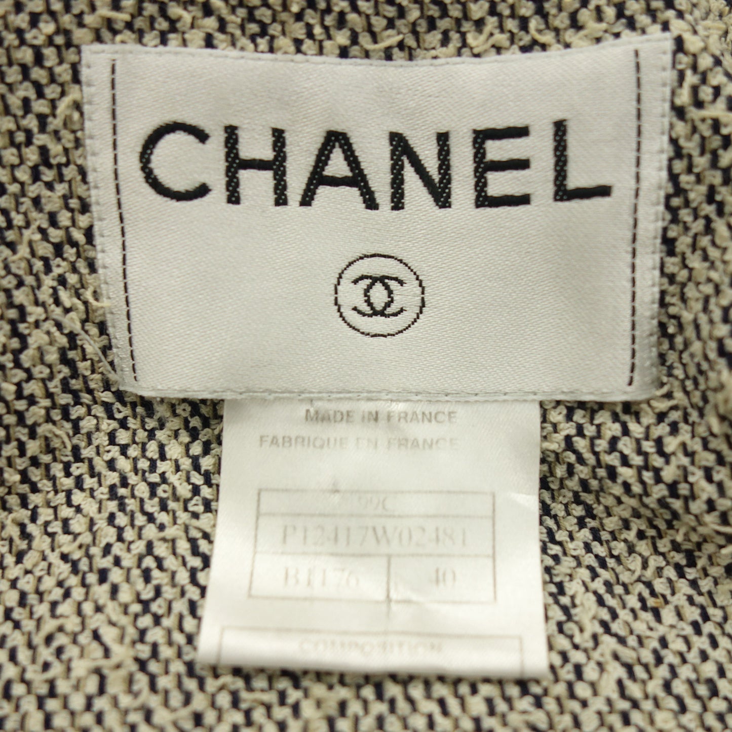中古◆シャネル ノーカラーデニムジャケット ココボタン 99C 裏ツイード生地 レディース サイズ40 インディゴ CHANEL【AFB47】