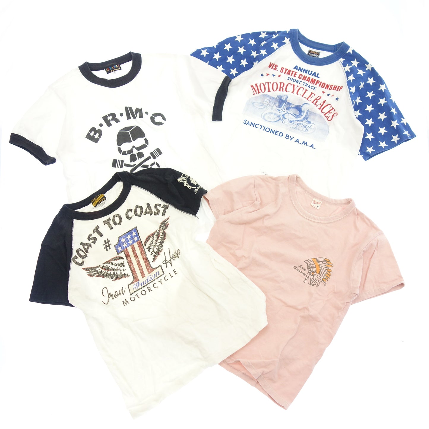 中古◆Tシャツ 4点セット メンズ The FLAT HAND/INDIAN MOTOR CYCLE/McCOY'S/LA ROCKA!【AFB54】