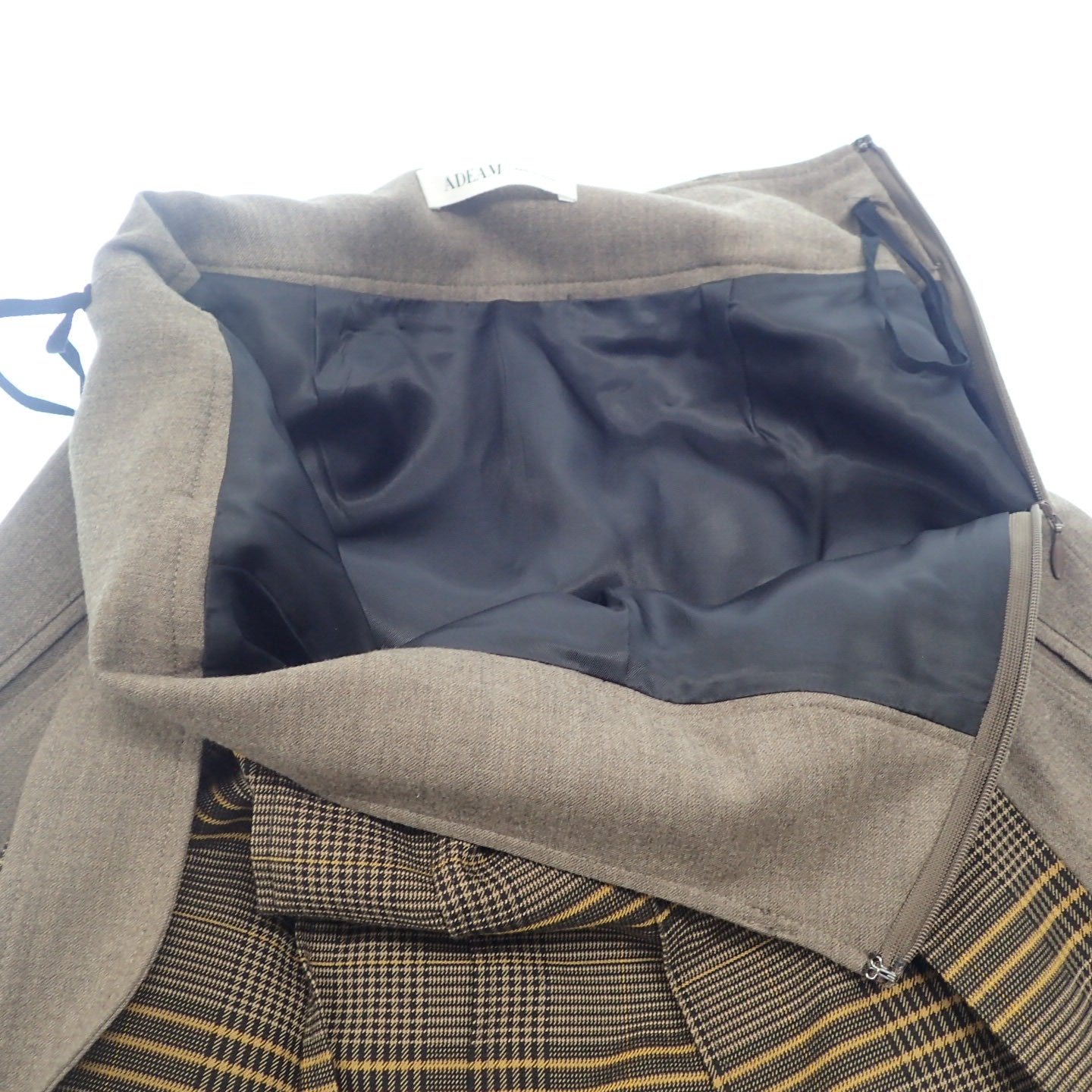 Very good condition◆Adiam skirt check with belt 40763 Ladies brown 0 ADEAM