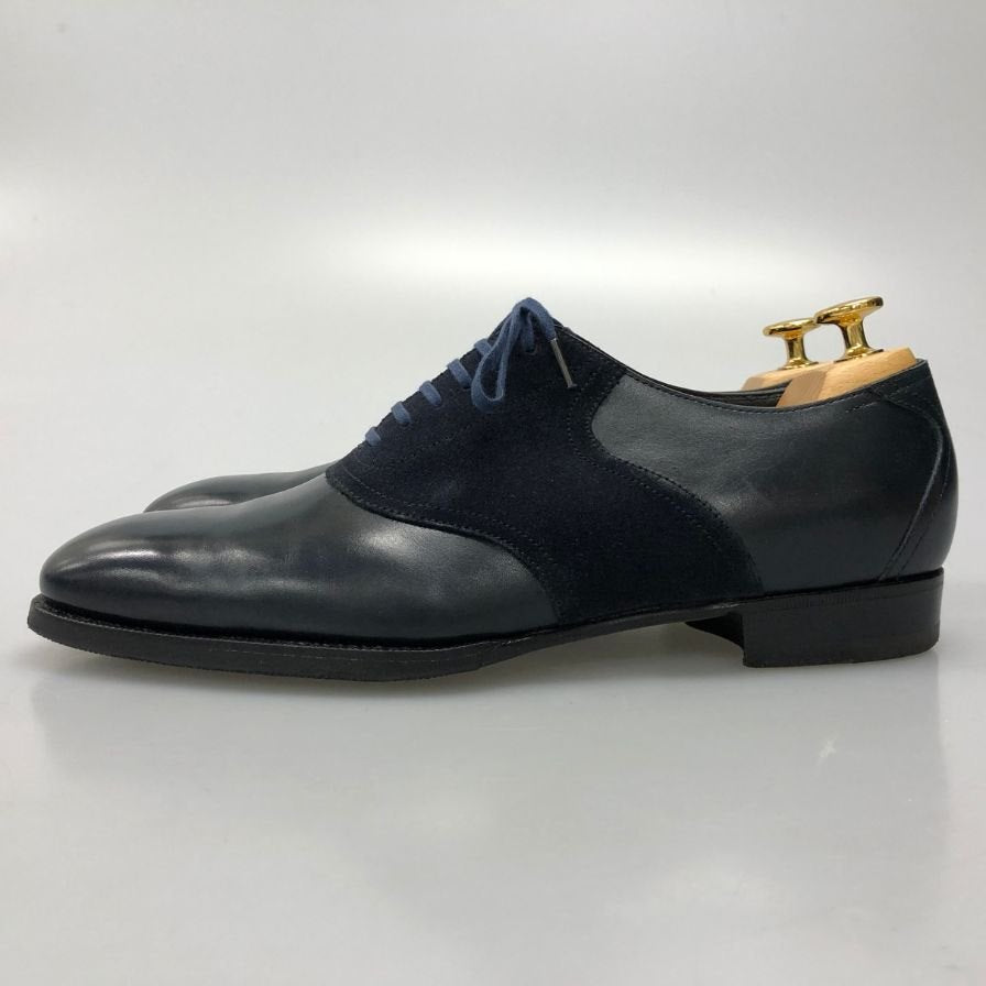 エンツォ ボナフェ プレーントゥ スエード レザーコンビ メンズ サイズ8 ネイビー Enzo Bonafe 約26.0cm【AFC3】