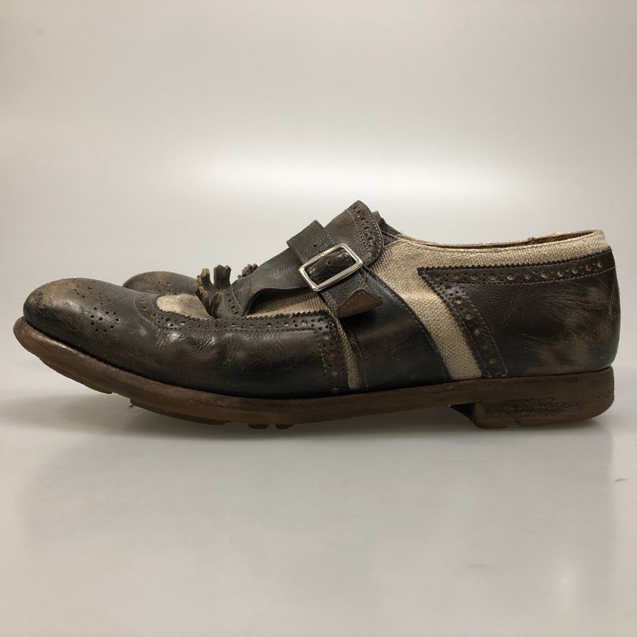 チャーチ シャンガイ  モンクストラップ ダメージ加工  メンズ ブラウン サイズ 6 1/2 Church's Shanghai ビジネスシューズ 約25.5cm【LA】【中古】