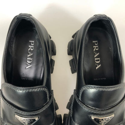 プラダ レザーローファー モノリス トライアングルロゴ 2DE129 メンズ サイズ10 黒 PRADA 約29.0cm【AFC2】