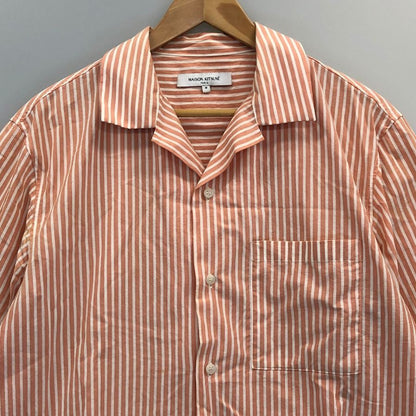 中古◆メゾンキツネ ストライプ 半袖開襟シャツ メンズ サイズM オレンジ MAISON KITSUNE 【AFB35】