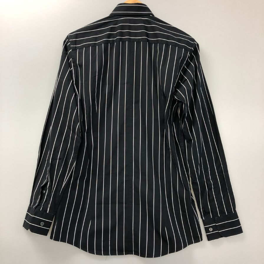 美品◆ドルチェ&ガッバーナ 長袖ストライプシャツ ブラック コットン メンズ サイズ37 DOLCE&GABBANA 【AFB5】